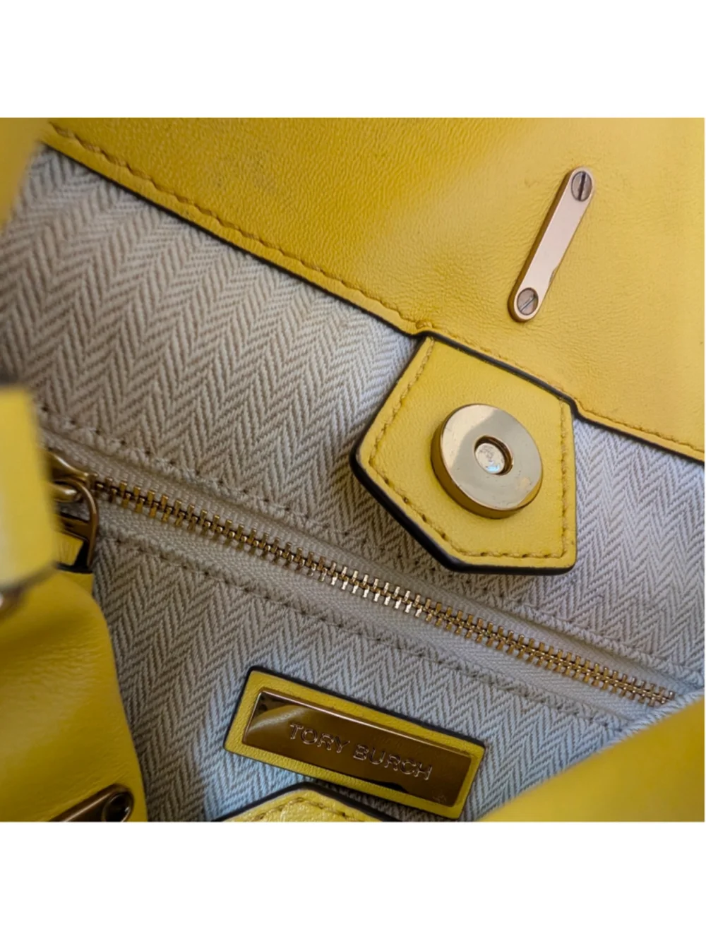 Tory Burch Kira Chevron Yellow Mini Bucket Bag - Flaws